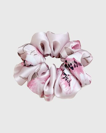 Gumka do włosów różowa w kwiatowy wzór Scrunchie Medium Rosie Cream, Vintiss