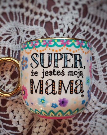 Ręcznie malowany kubek dla mamy SUPER MAMA, ka.linea