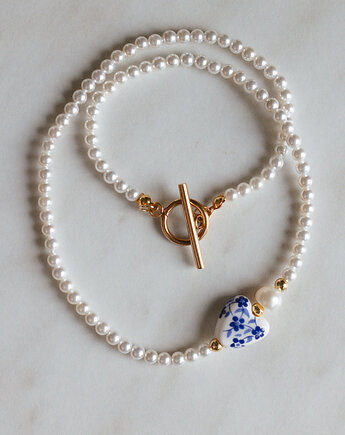 Naszyjnik z pereł z porcelanowym sercem, Bibu bijoux