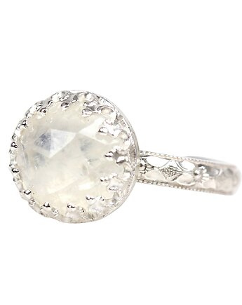 Srebrny pierścionek Princess z kamieniem księżycowym w stylu Vintage r.11, Blooming Stones