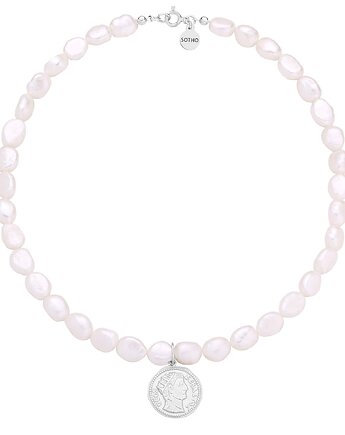 Srebrny naszyjnik z pereł naturalnych z monetą, SOTHO