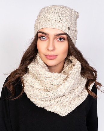 Ciepły i stylowy komplet czapka + szalik, beż, Lanti