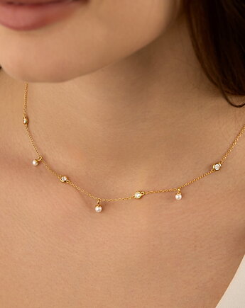 Naszyjnik perły cyrkonie srebro 925 pozłacane, Coccola JEWELLERY