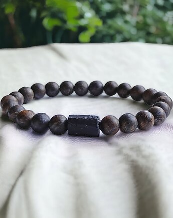 Bronzyt & turmalin : ochronna bransoletka : 8mm, kaktusia