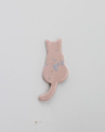 Ceramiczna broszka kot różowy, m2k studio