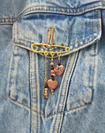 Broszka agrafka z kamieniami ręcznie robiona, Arto Teka