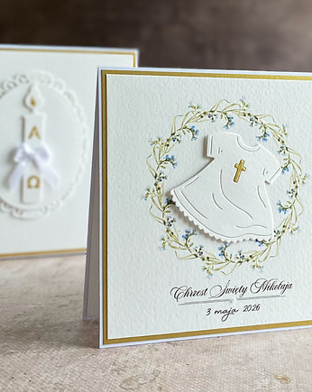 Elegancka pamiątka Chrztu Świętego, ręcznie robiona kartka w pudełku, Anna Art and Crafts