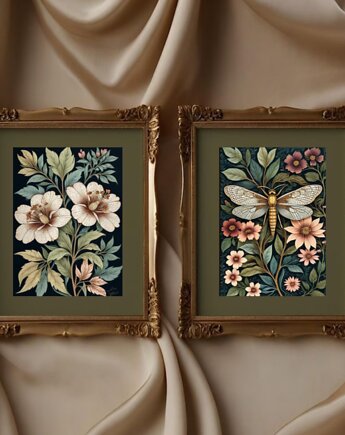 DWA PLAKATY galeria botaniczne kwiaty ważka, black dot studio