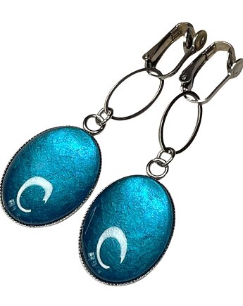 Owalne klipsy w perłowym odcieniu turkusu, Artseko