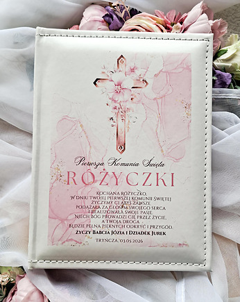 Pamiątka komunijna album Krzyż z dedykacją, prezent komunijny dla dziewczynki, LOO LOO DREAM