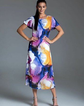 Długa sukienka trapezowa kolorowa- Kolekcja Rozlane Farby, Taravio