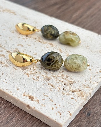 Kolczyki pozłacane Granat zielony, Chmolowska Jewellery