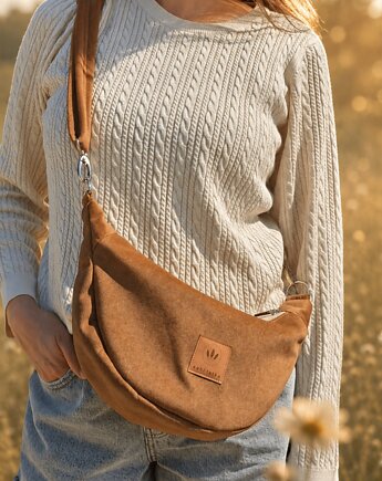 Torebka crossbody z tkaniny 'wool look' Orzech Laskowy, sabi tatka