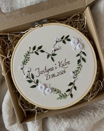 Tamborek ślubny z haftem ręcznym, tamborkowo