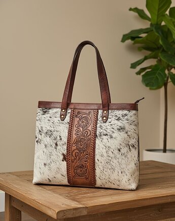 Torba skórzana Nawa ręcznie robiona z włosiem ze zdobieniem, SempreArte