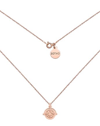 Dwustronny obrotowy naszyjnik z górami i różą wiatrów z różowego złota, SOTHO