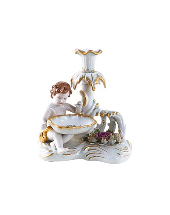 Figuralny świecznik porcelanowy z puttem, przełom XIX i XX wieku, Przetwory design