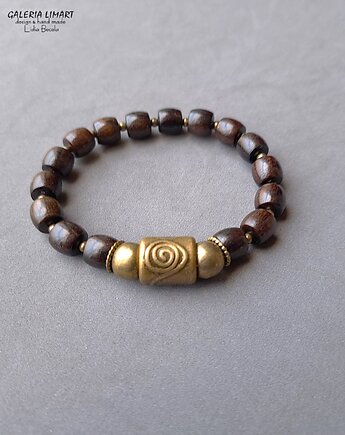 Bransoletka boho z drewna aloesowego i mosiądzu znakomity prezent unisex, Galeria Limart
