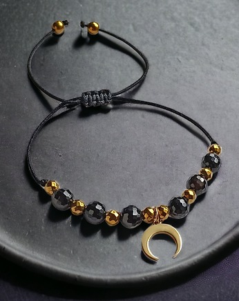 OCHRONNA bransoletka - czarny turmalin - lunula, kaktusia