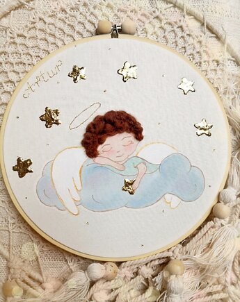 Anioł Stróż na chmurce -  obrazek na pamiątkę chrztu, gingerolla