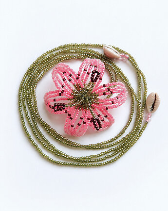 Różowa lilia - naszyjnik choker z koralików, Hibiscus