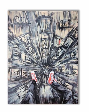 Obraz akrylowy ręcznie malowany 60x80 cm "Trampki nad miastem", Galeria Alma