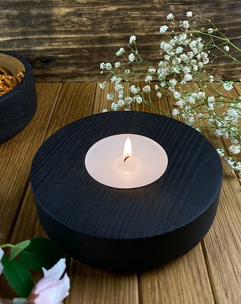 Minimalistyczny Świecznik czarny na duży tealight, MESSTO made by wood