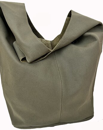 Duża skórzana damska torba na ramię - worek, bagoo