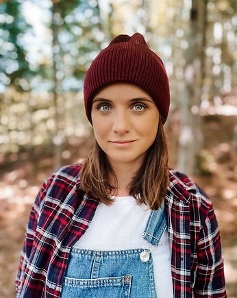 ŁANIA - czapka 100% wełna merino - bordowy, KOPYTO