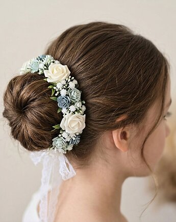 Wianek komunijny na koka - błękit i bel