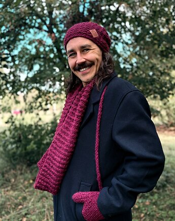 Męska czapka MERINO Neverland Bordo + podszewka JEDWAB, Brain Inside