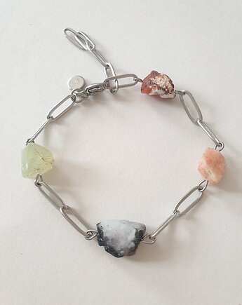 Bransoletka RAW z cienkim łańcuchem, pomarańcze, seledyn, modesign