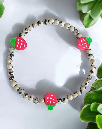 Truskawkowa bransoletka : jaspis dalmatyński : bransoletka na rękę, kaktusia