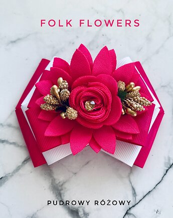 Brosza z kolekcji FOLK Flowers z kolorowym kwiatem New, Pudrowy Różowy