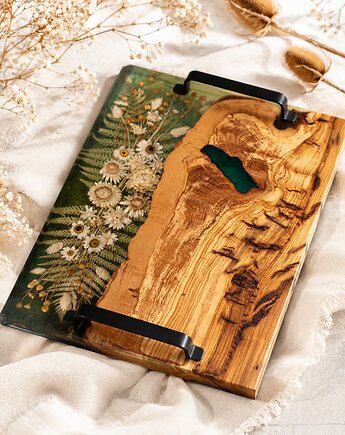Deska do serwowania z drewnem oliwnym i żywicą, Majuto Resin Art