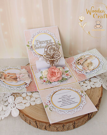 Exploding box komunijny, kartka na komunię "Rose Wine" GOTOWY