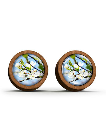 Kolczyki drewniane - Błękitne niebo - sztyfty, yenoo