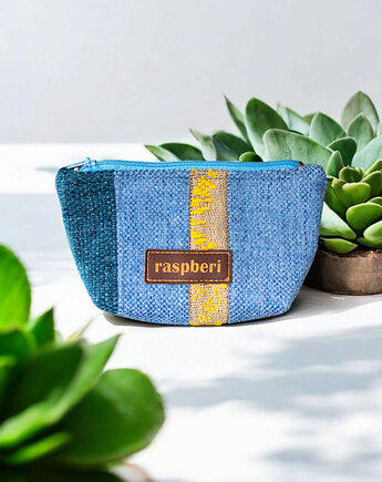 Niebieska patchworkowa kosmetyczka MINI, raspberi