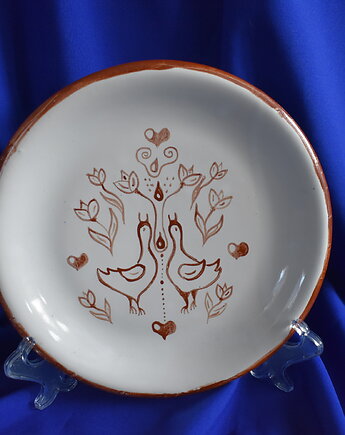 Talerz ceramiczny rustykalny Kurki brąz, Kobaltowa Sroka