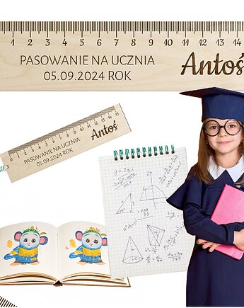 Linijka personalizowana drewniana z IMIENIEM Prezent PASOWANIE NA UCZNIA, smxdsgn