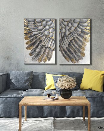 WINGS dyptyk / Wielkoformatowy obraz XXL Ręcznie malowany, Diana Abstract Art