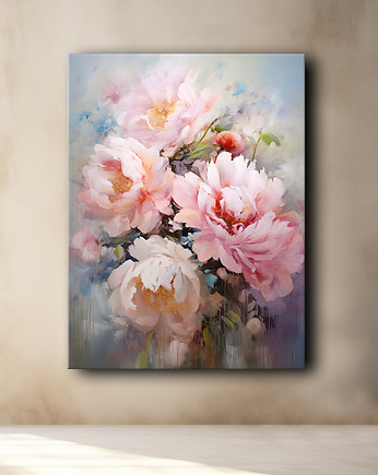 Peonie i róże - Plakat - Olej, Boho, Abstrakcja, Black Sapphire Art