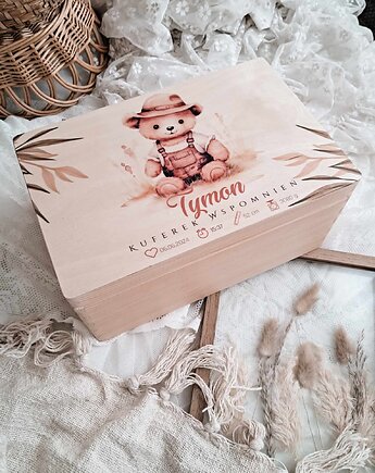 MISIO drewniany kuferek chrzest roczek narodziny dziecka pojemnik, LOO LOO DREAM