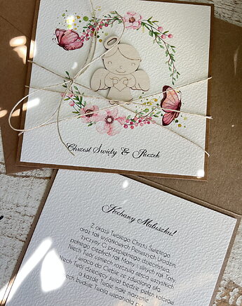 Wyjątkowa ręcznie robiona kartka na chrzest i roczek, sorte