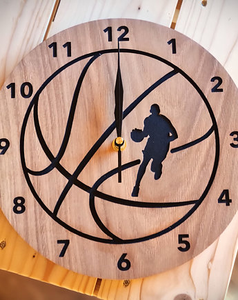 Zegar koszykówka, piłka do kosza, młodzieżowy z drewna, Drewniane dodatki