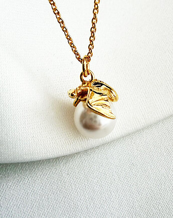 Naszyjnik  ze smokiem  i perłą, złoty smok  na wakacje, Anemon Atelier