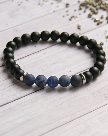 Męska bransoletka : sodalit matowy & onyks, kaktusia