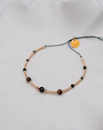 Bransoletka Ochrona - Tygrysie Oko Turkus Turmalin Obsydian, w hand works