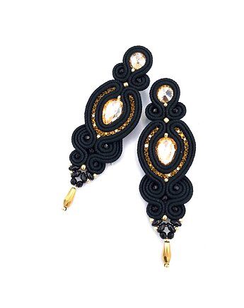 Kolczyki sutasz czarne ze złotem Ismara wieczorowe z kryształkami, Katrina Rossa