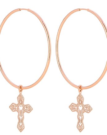 Kolczyki duże koła z krzyżami z różowego złota, SOTHO
